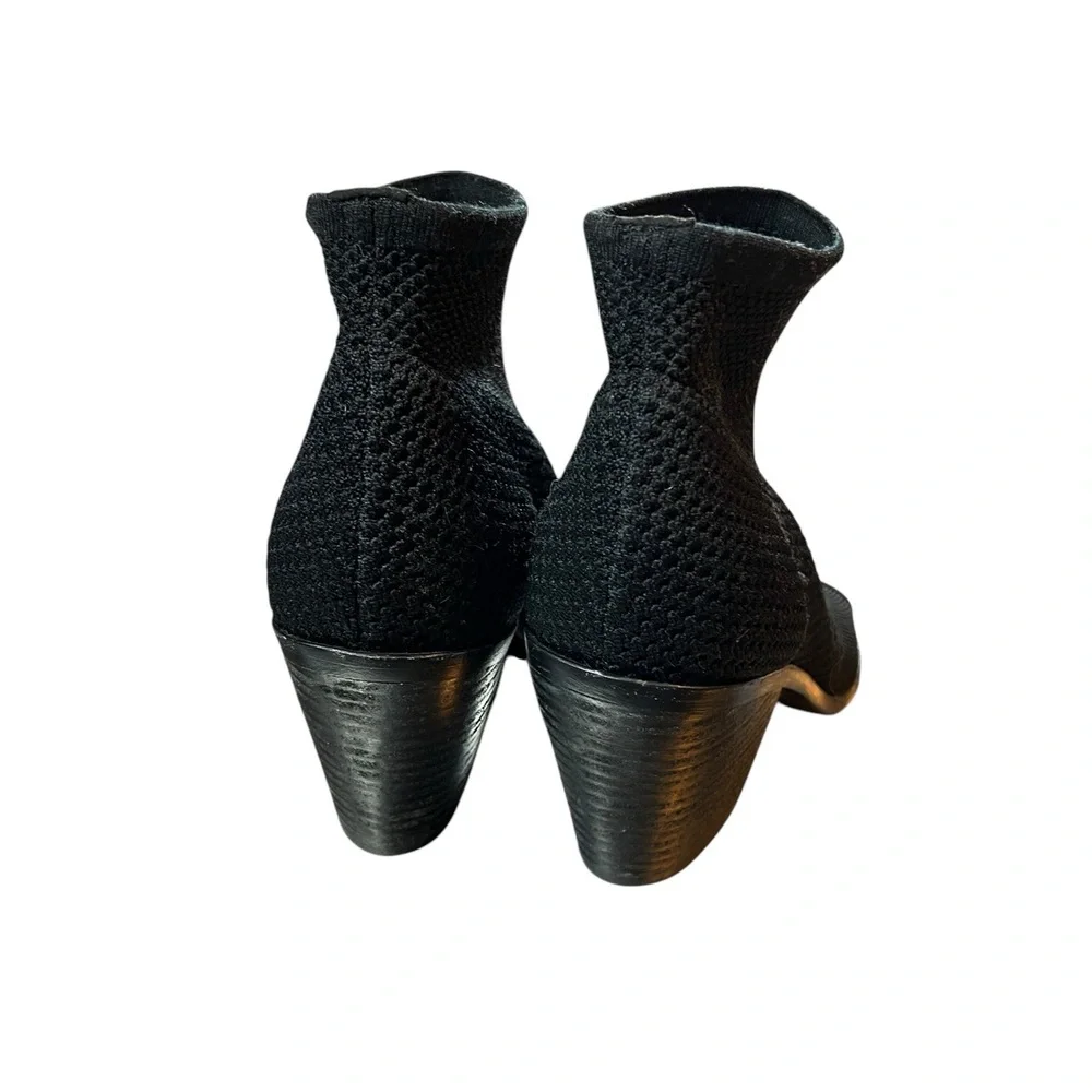 Eileen Fisher Boots Black Open Toe Stretch Knit Chunky Heel‎ Sock Boot Size 9.5